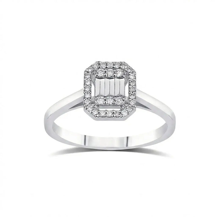 Octagon Halo Diamond Cluster Ring – 14K White Gold - Majestic Jewellery