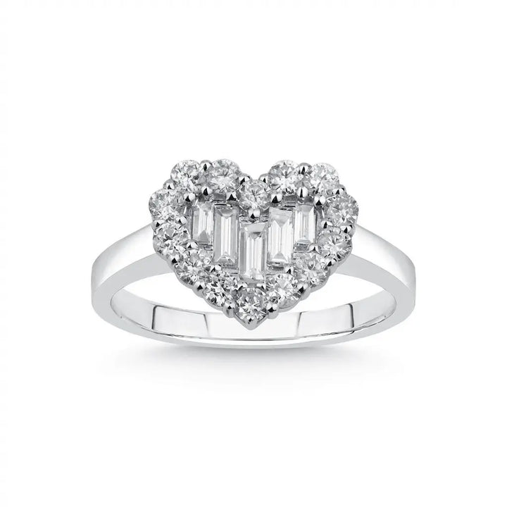 Heart Shape Diamond Cluster with Baguette Center solid diamond ring by Majestic Jewellery