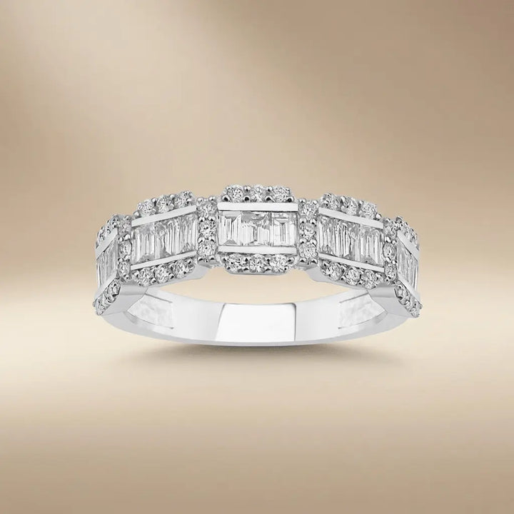 Baguette Diamond Multi - Row Band Ring – 14K White Gold - Majestic Jewellery