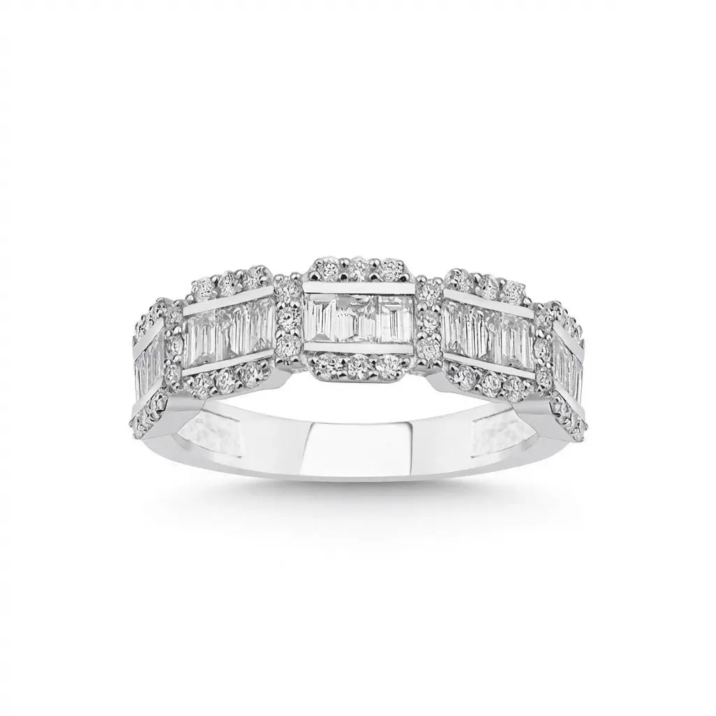 Baguette Diamond Multi - Row Band Ring – 14K White Gold - Majestic Jewellery