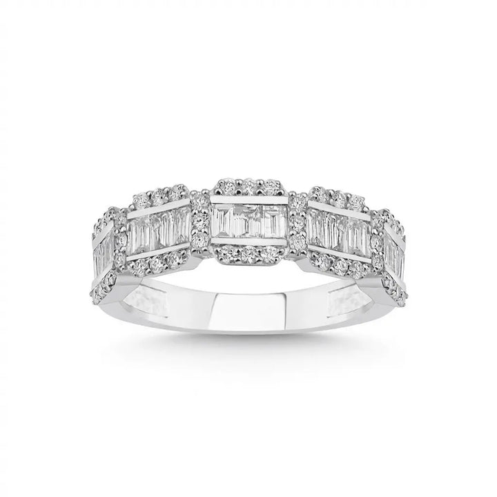 Baguette Diamond Multi - Row Band Ring – 14K White Gold - Majestic Jewellery