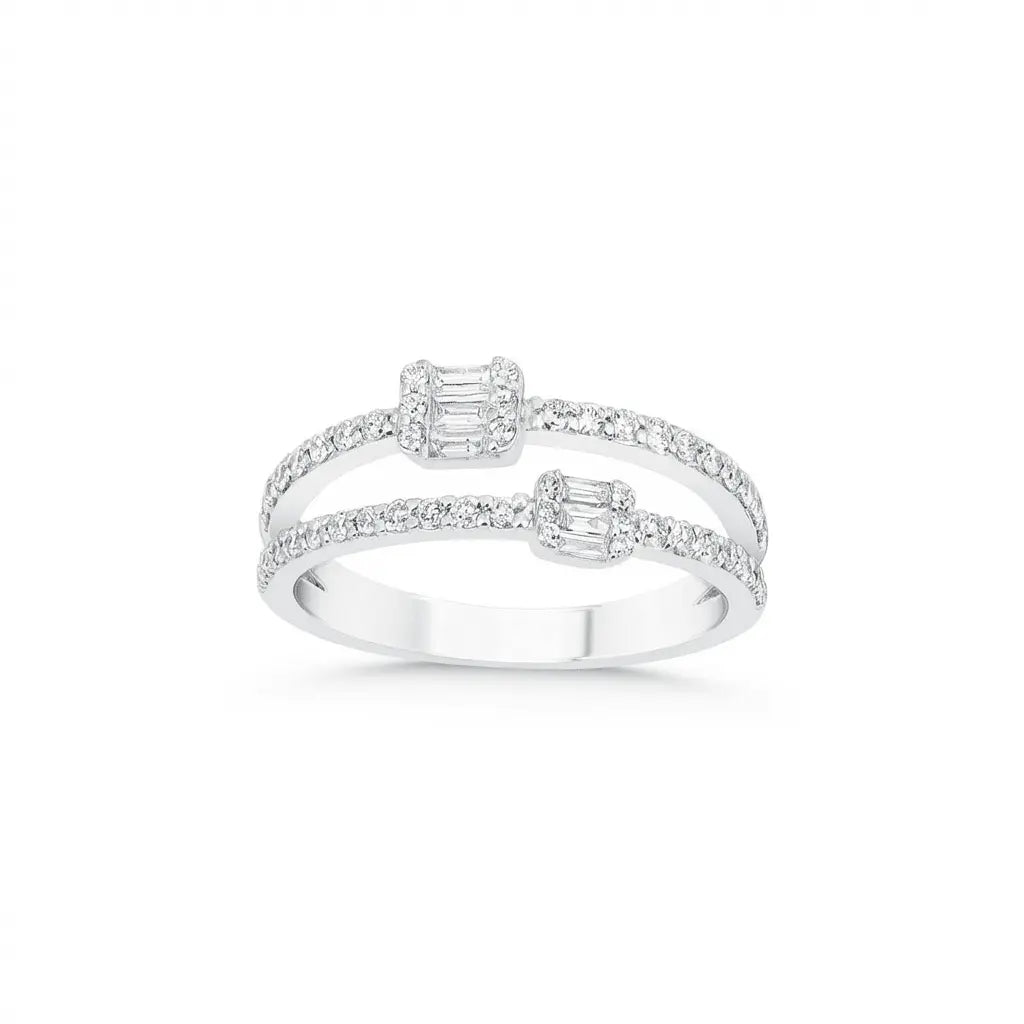 Open Double Diamond with Baguette Clusters solid gold wedding band by Majestic Jewellery