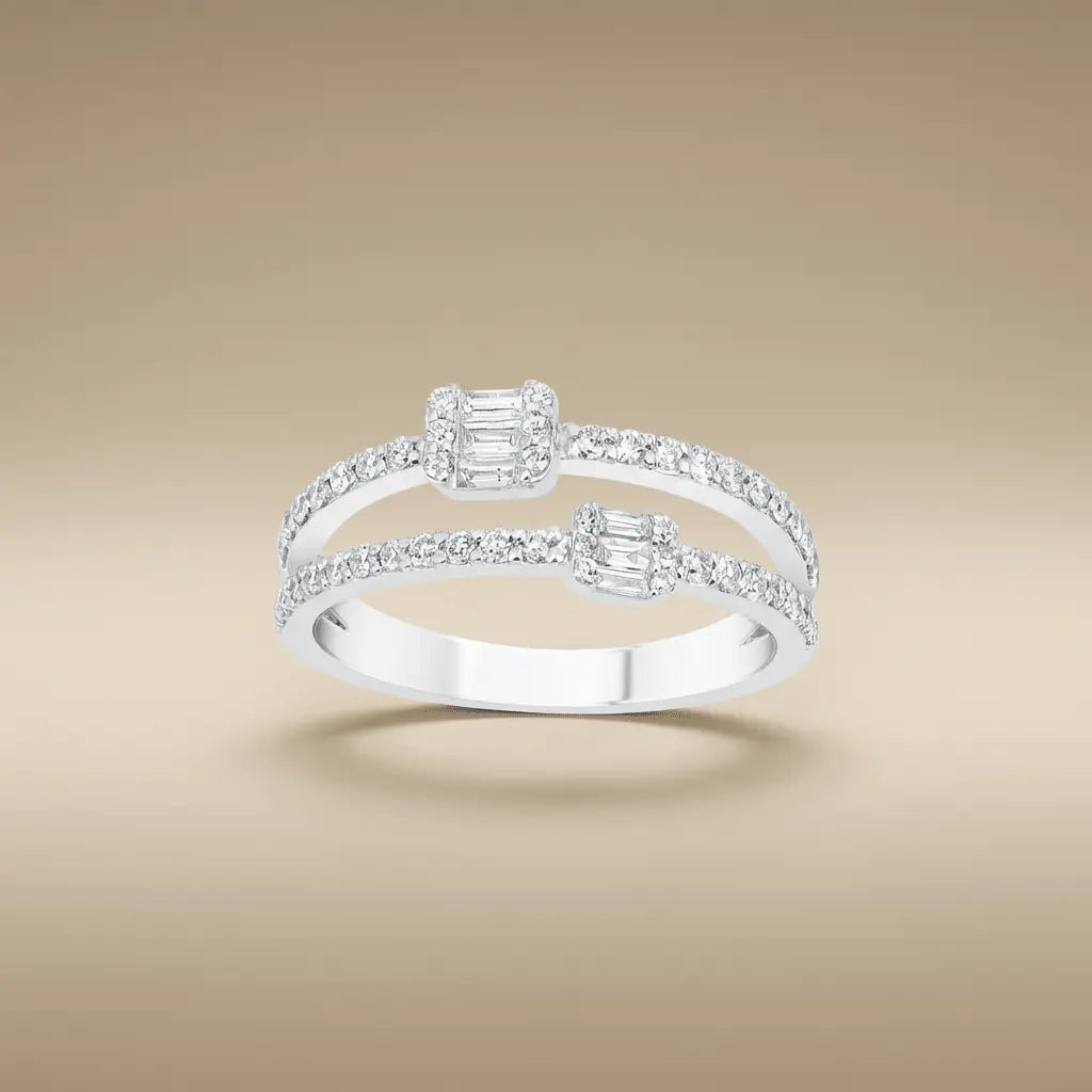 Open Double Diamond with Baguette Clusters 0.5ct – diamond gold ring in solid 14ct/14K gold by Majestic Jewellery