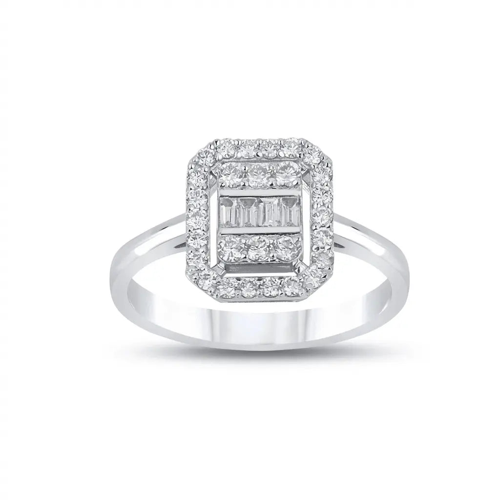 Baguette Halo Diamond solid diamond ring by Majestic Jewellery