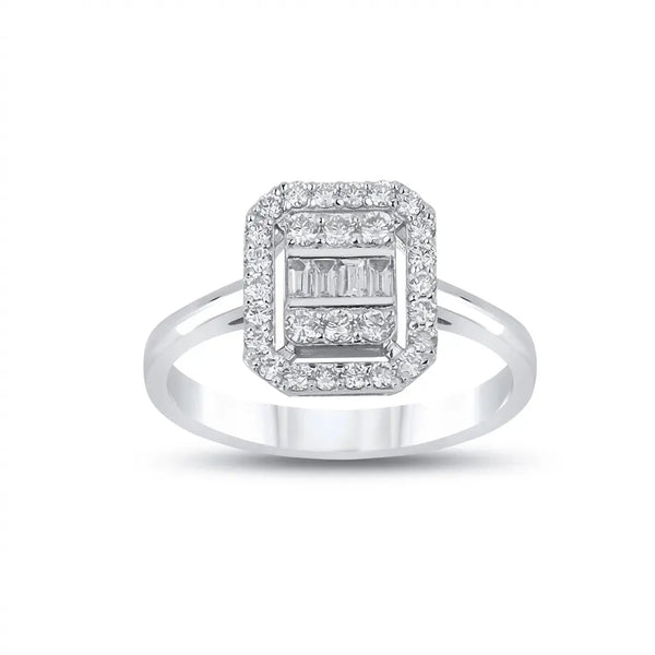 Baguette Halo Diamond solid diamond ring by Majestic Jewellery