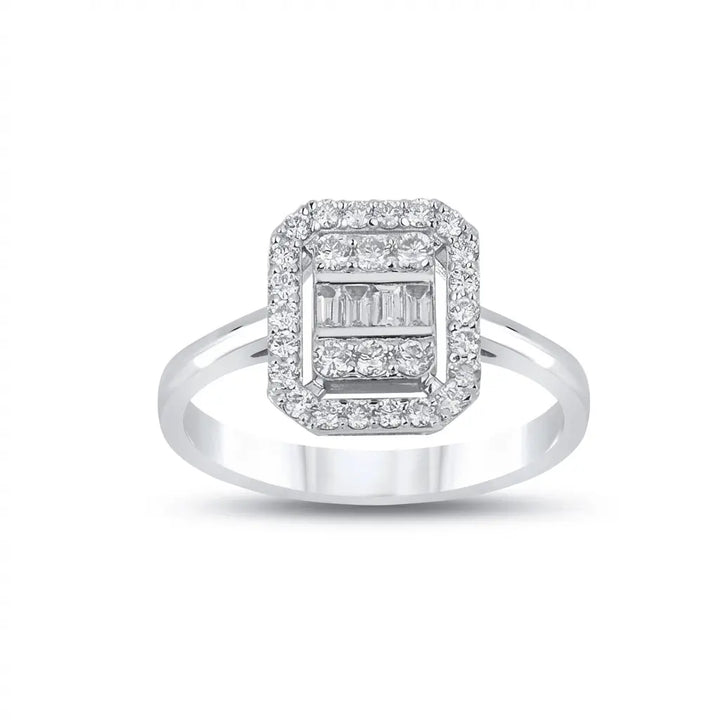 Baguette Halo Diamond solid diamond ring by Majestic Jewellery