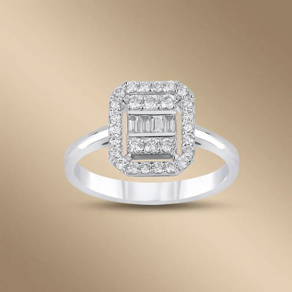 Baguette Halo Diamond solid diamond ring by Majestic Jewellery