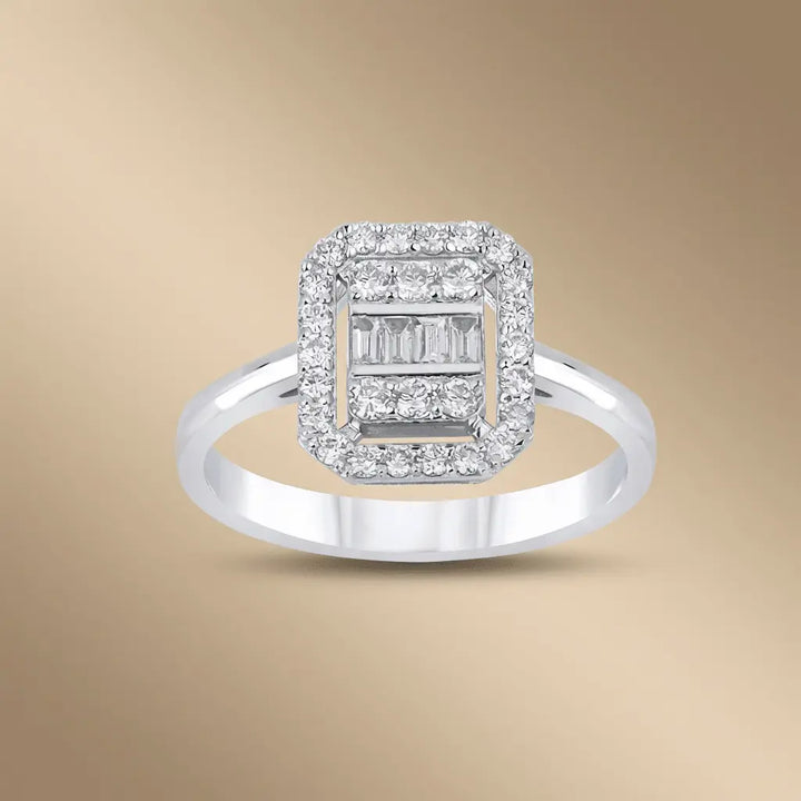 Baguette Halo Diamond solid diamond ring by Majestic Jewellery