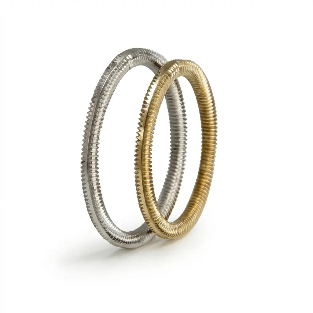 Dual Tone Texture Helix Line 2mm gold wedding band by Majestic Jewellery