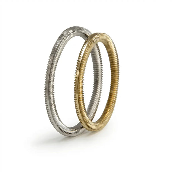 Majestic Dual - Tone Texture 14K Gold Wedding Band — Helix Line 2mm - Majestic Jewellery
