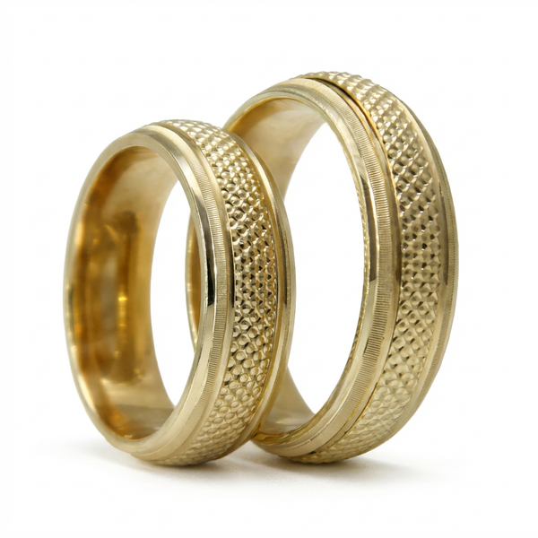 Majestic Granular Texture 14K Gold Wedding Band — Solis Craft 6mm