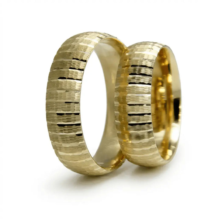 Layered Texture Strata Line 6mm gold wedding band by Majestic Jewellery