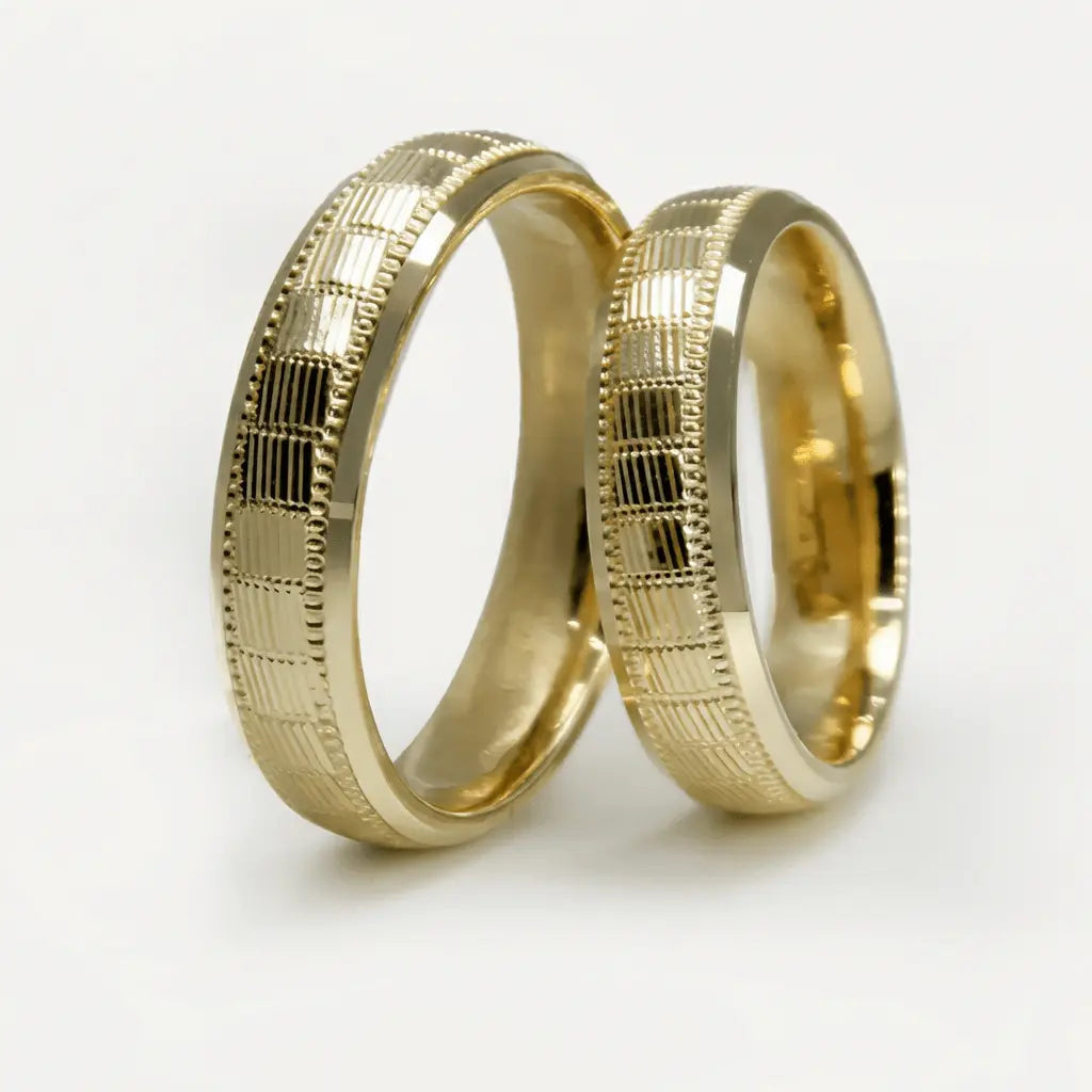 Structured Lines Grid Line 5mm gold wedding band by Majestic Jewellery