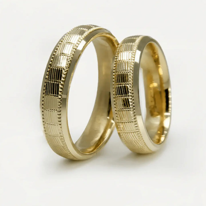 Structured Lines Grid Line 5mm gold wedding band by Majestic Jewellery