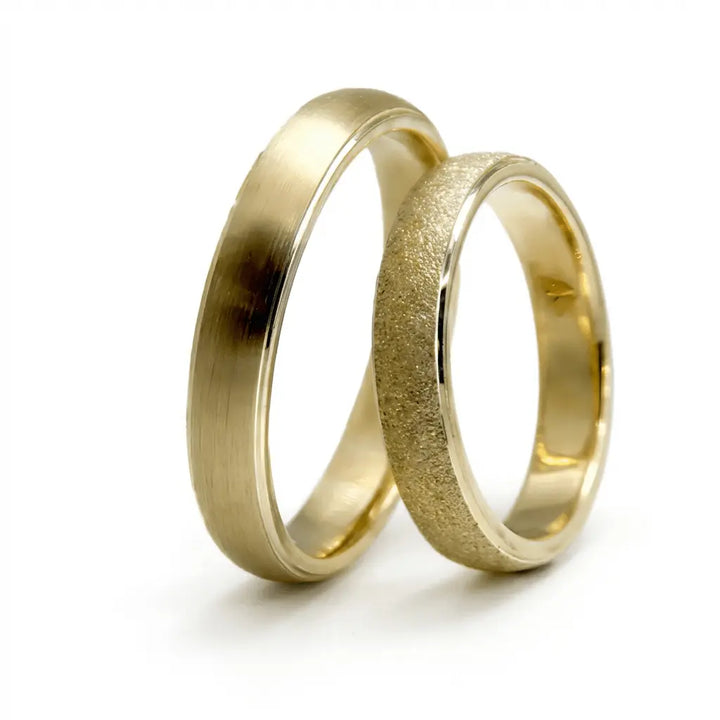 Minimal Texture Satin Dust 4mm gold wedding band by Majestic Jewellery