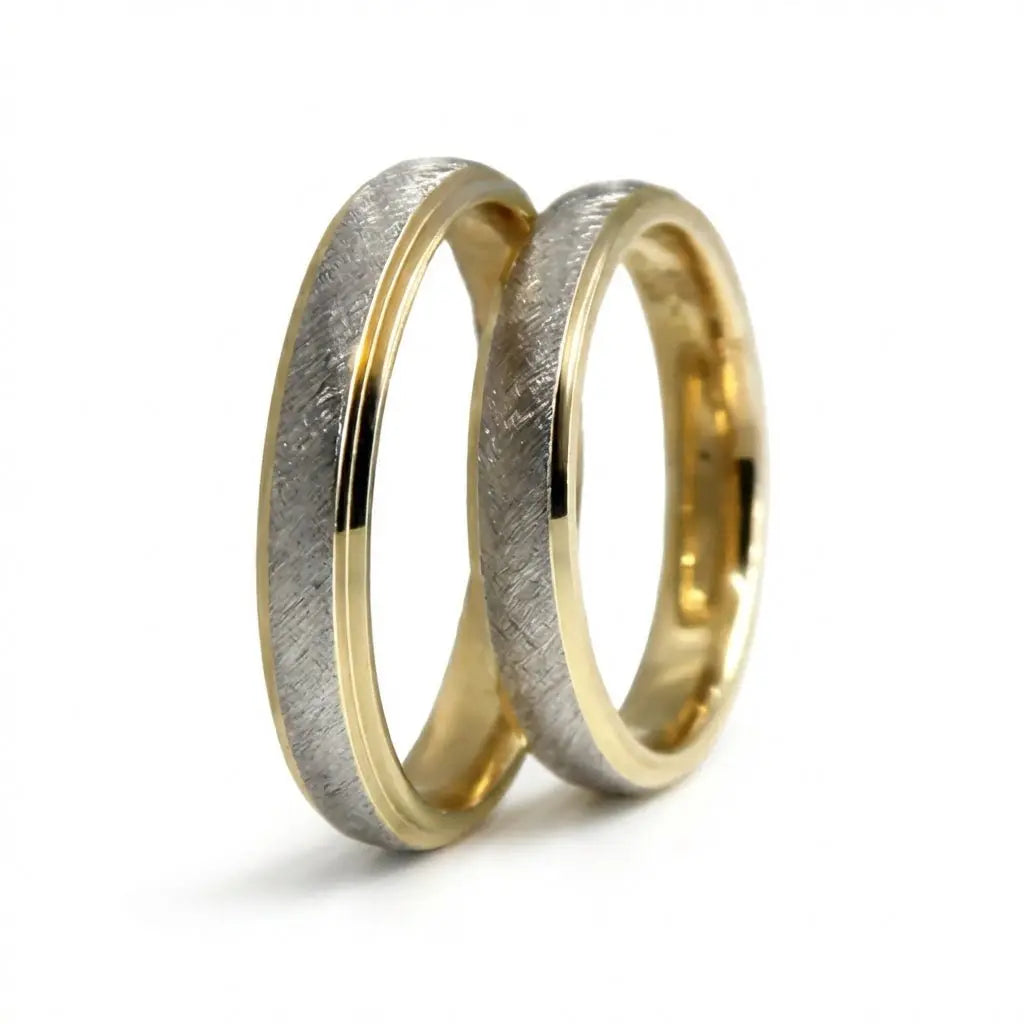 Two Tone Cross Brushed 4mm gold wedding band by Majestic Jewellery