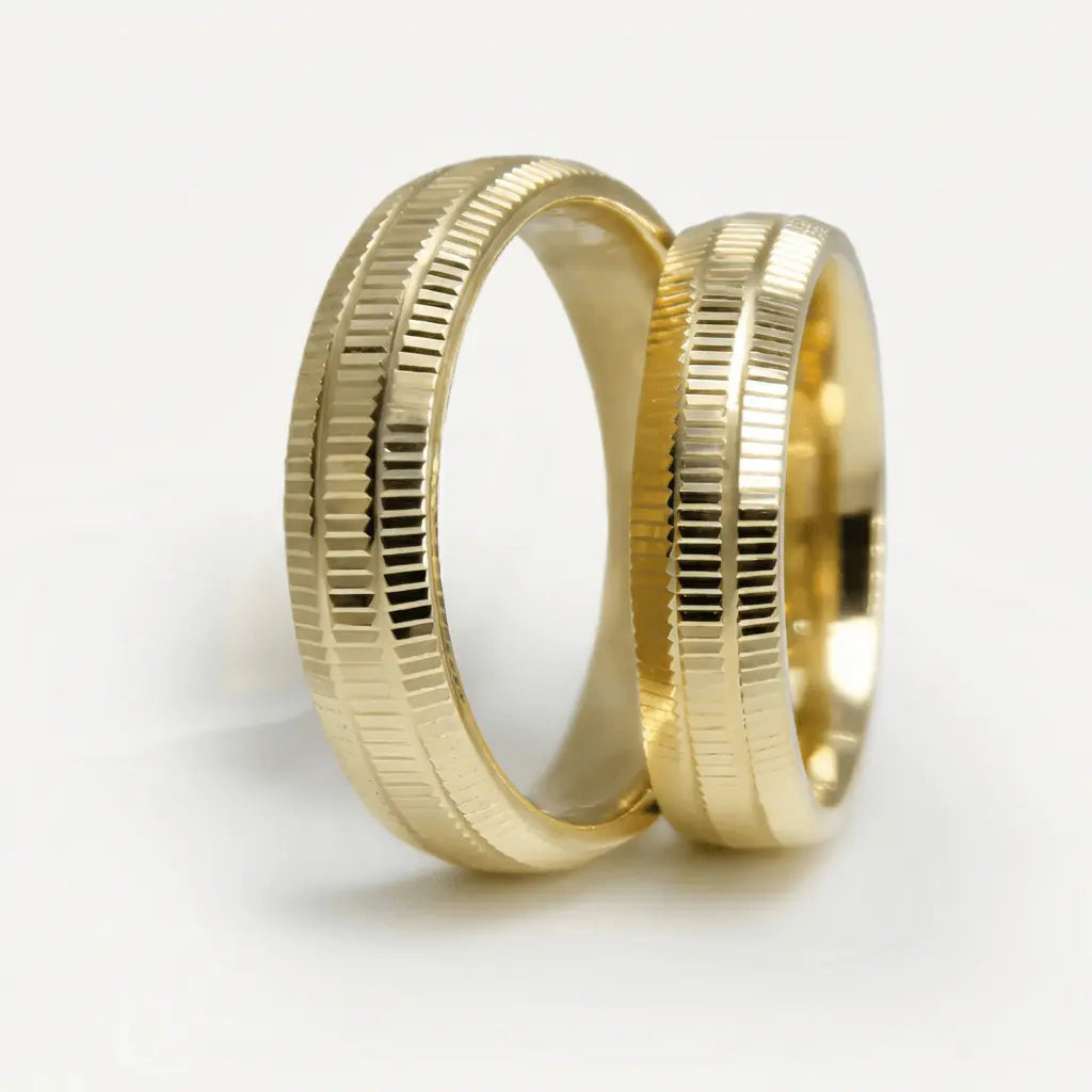 Linear Texture 5mm gold wedding band by Majestic Jewellery
