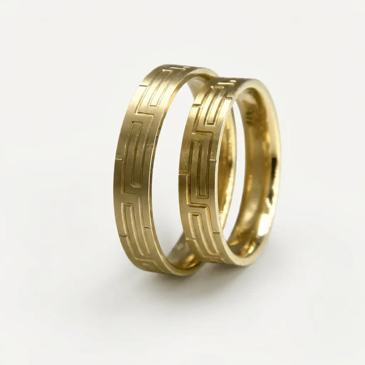 Majestic Geometric Pattern 14K Gold Wedding Band — 4mm - Majestic Jewellery