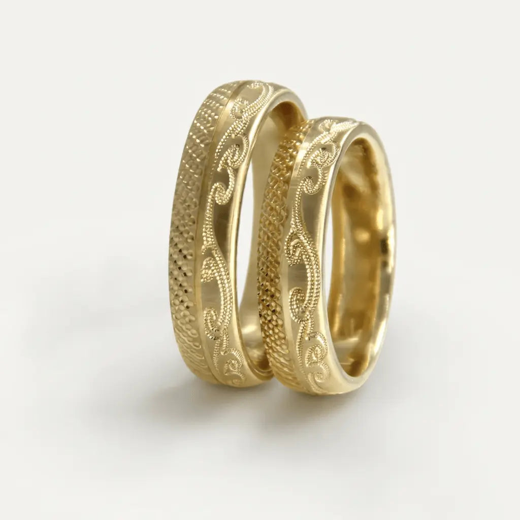 Majestic Classic Ornate Diamond - Cut 14K Gold Wedding Band — 5mm - Majestic Jewellery