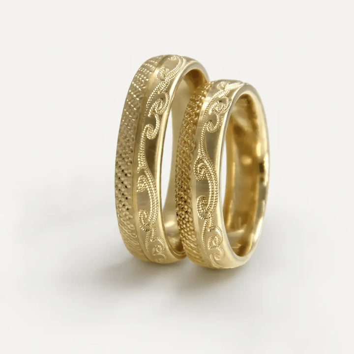 Majestic Classic Ornate Diamond - Cut 14K Gold Wedding Band — 5mm - Majestic Jewellery