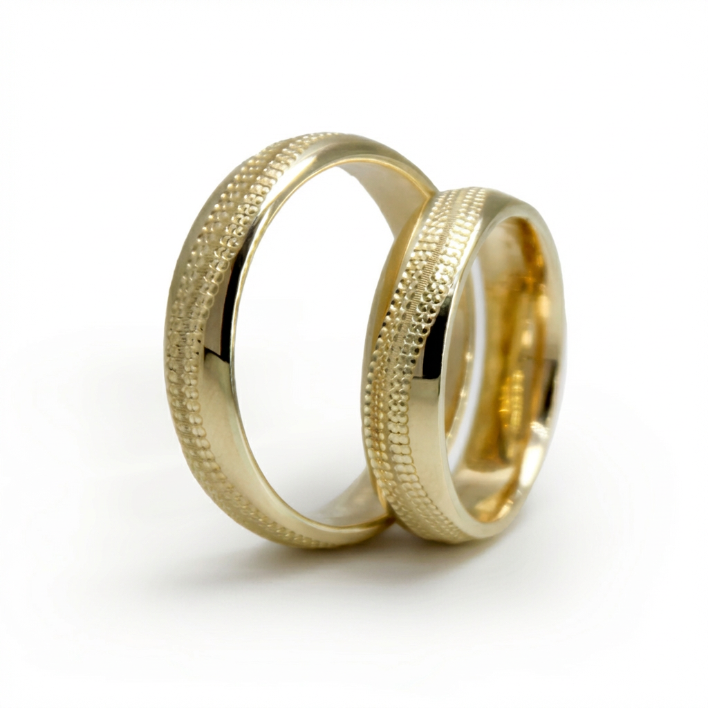 Majestätischer Ehering aus 14-karätigem Gold mit Mikro-Diamantschliff – 5 mm