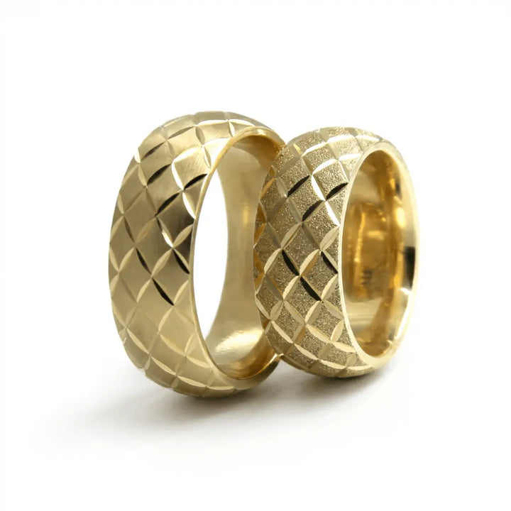Majestic Geometric Diamond - Cut 14K Gold Wedding Band — 7mm - Majestic Jewellery