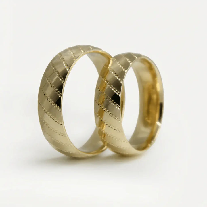 Diagonal Line Faceted 6mm gold wedding band by Majestic Jewellery