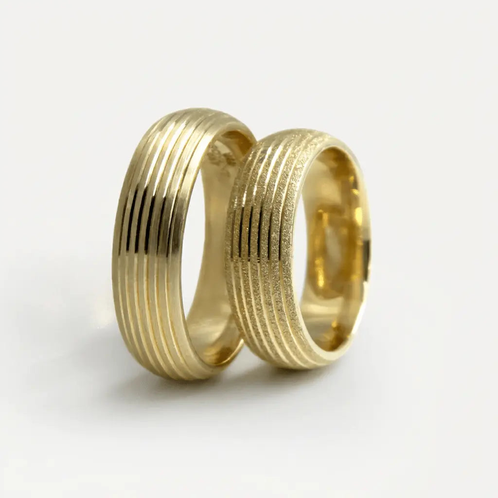 Parallel Line Satin 6mm gold wedding band by Majestic Jewellery