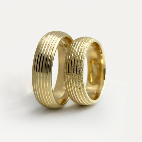Majestic Parallel Line Satin 14K Gold Wedding Band — 6mm