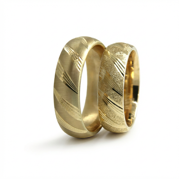 Majestic Diagonal Satin & Matte 14K Gold Wedding Band — 6mm