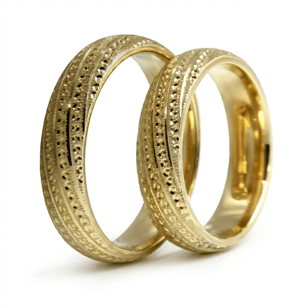 Majestic Perforated Satin 14K Gold Wedding Band — 5mm - Majestic Jewellery