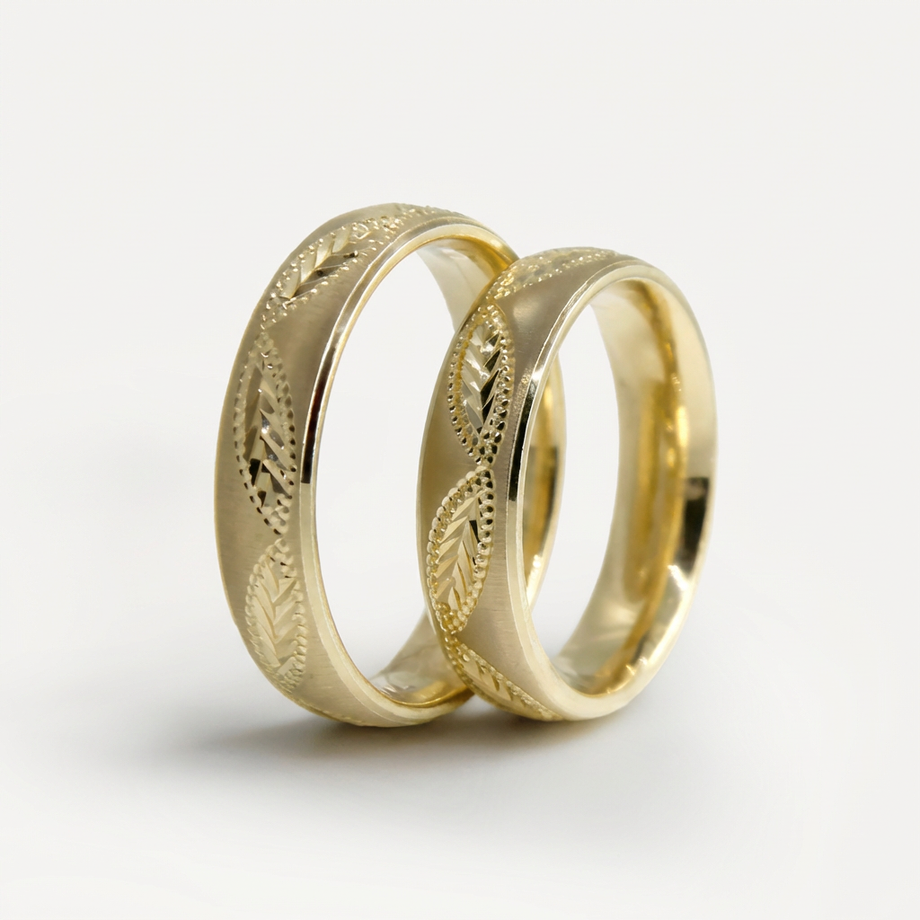 Majestätischer, gravierter klassischer Ehering aus 14-karätigem Gold – 5 mm