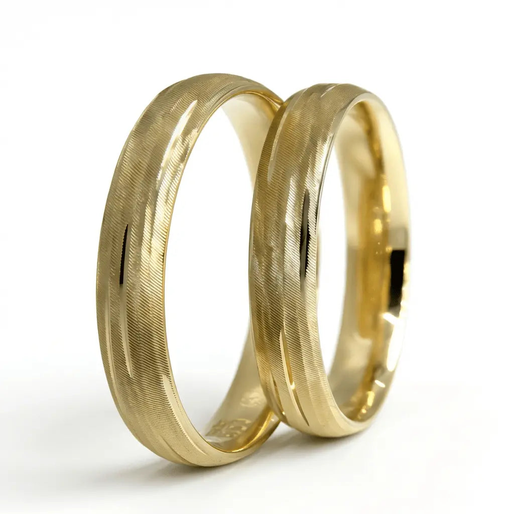 Majestic Fine Line Texture 14K Gold Wedding Band — 4mm - Majestic Jewellery