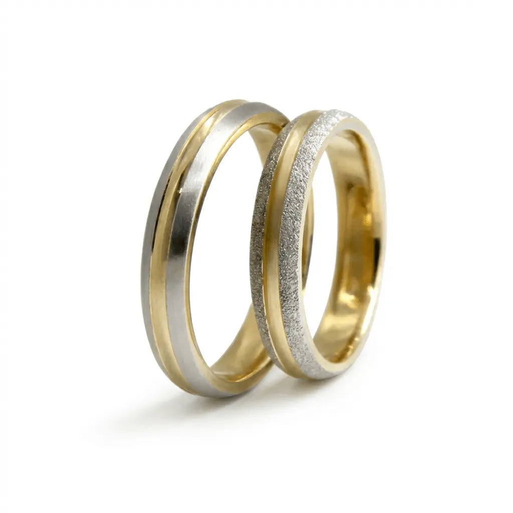 Majestic Contrast Texture 14K Gold Wedding Band — 4mm - Majestic Jewellery