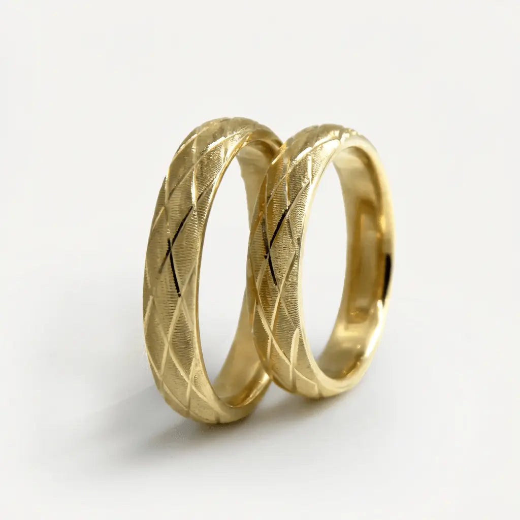 Majestic Cross Diamond Cut 14K Gold Wedding Band — 4mm - Majestic Jewellery