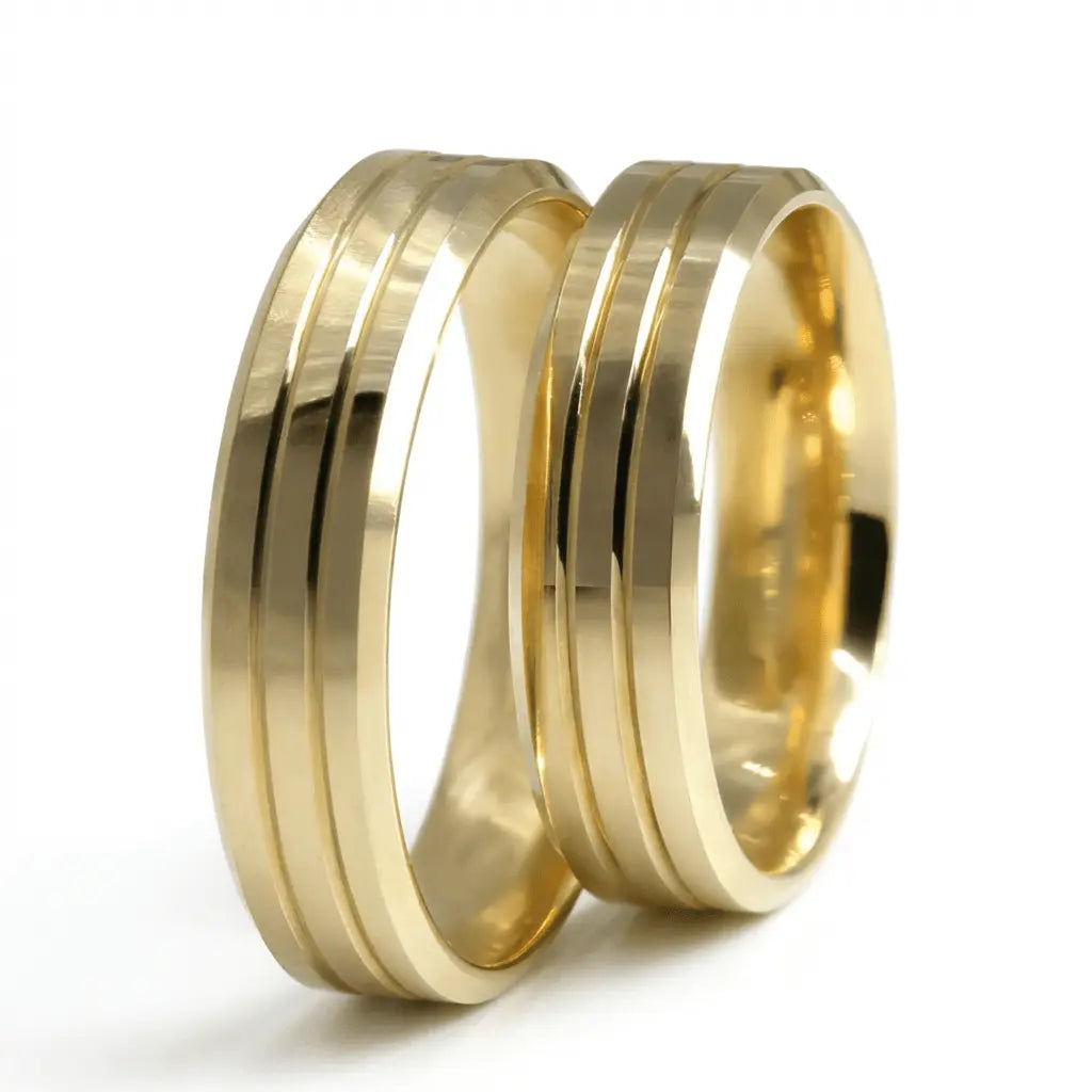 Majestic Triple Line Classic 14K Gold Wedding Band — 5mm - Majestic Jewellery