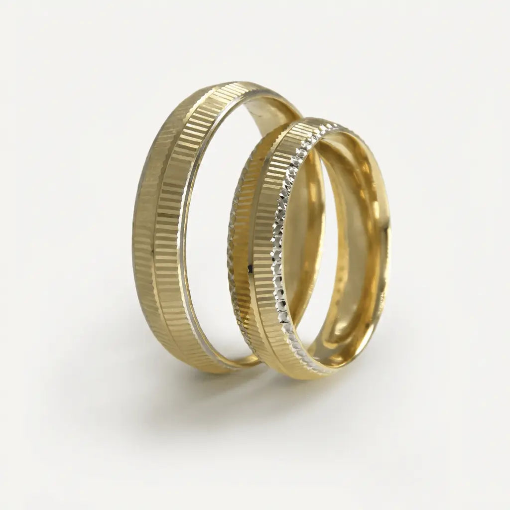 Majestic Vertical Line & Stone Edge 14K Gold Wedding Band — 5mm - Majestic Jewellery