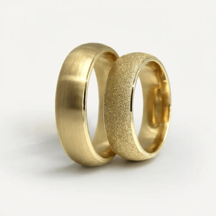 Majestic Satin & Granulated Bold 14K Gold Wedding Band — 6mm - Majestic Jewellery