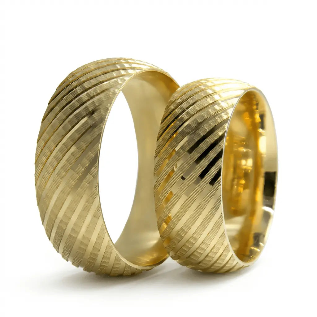 Majestic Diagonal Ribbed Bold 14K Gold Wedding Band — 7mm - Majestic Jewellery