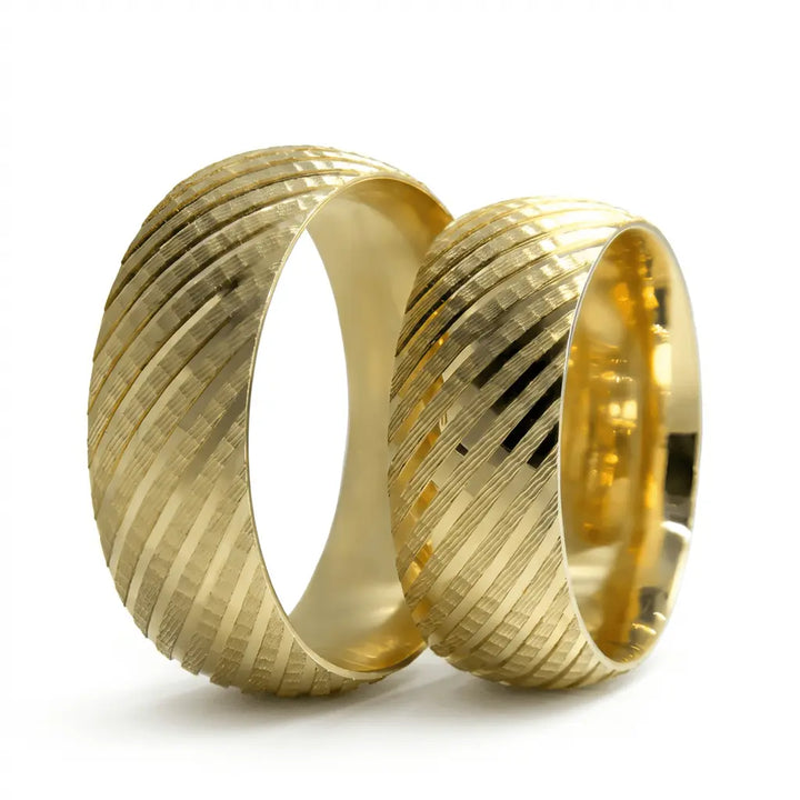 Majestic Diagonal Ribbed Bold 14K Gold Wedding Band — 7mm - Majestic Jewellery