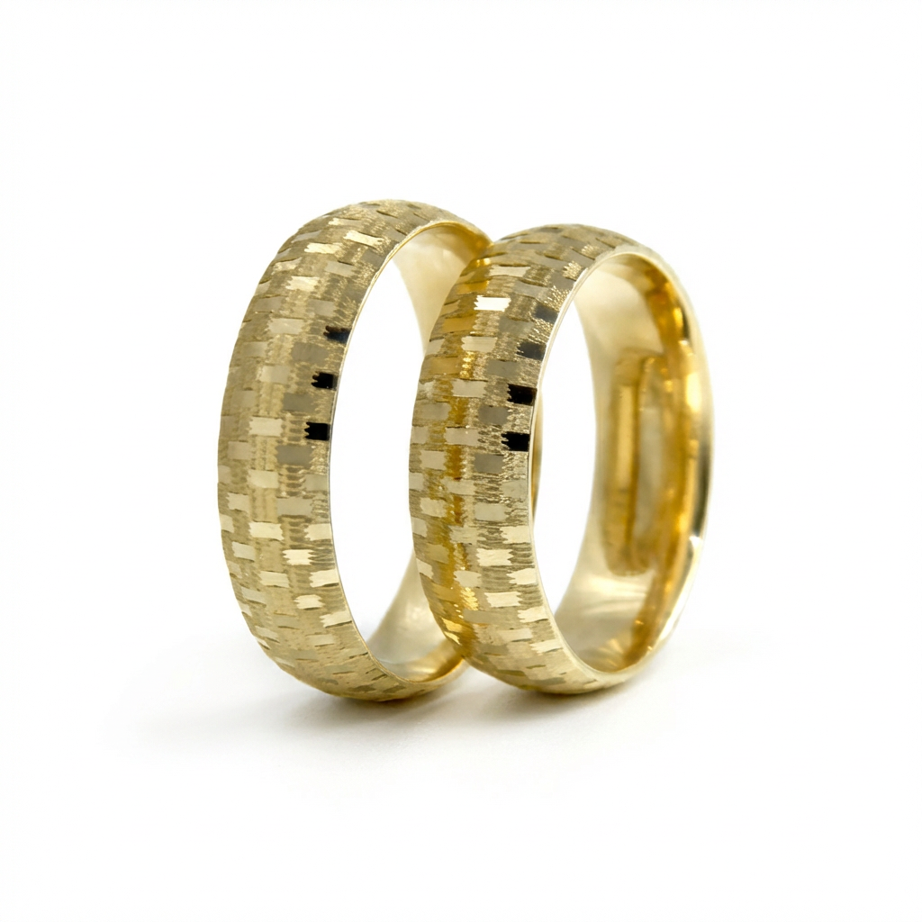 Majestätischer Ehering aus 14-karätigem Gold mit Mosaikstruktur – 6 mm