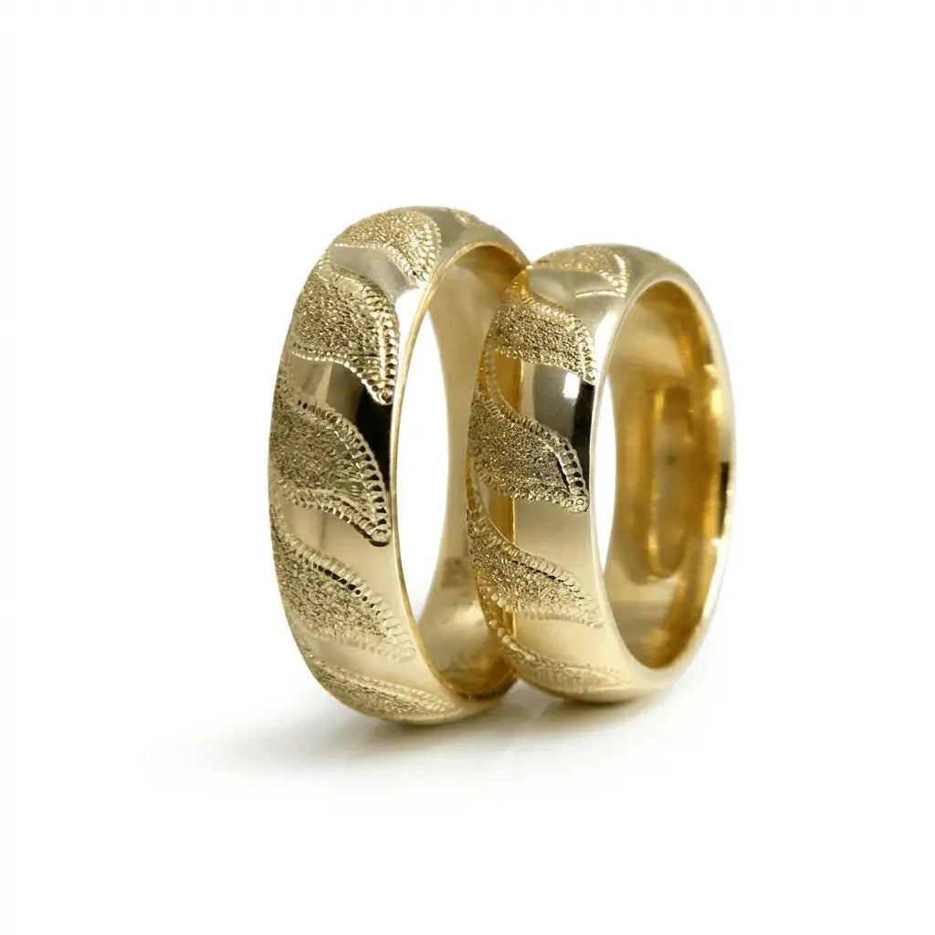 Majestic Wave Textured 14K Gold Wedding Band — 6mm - Majestic Jewellery