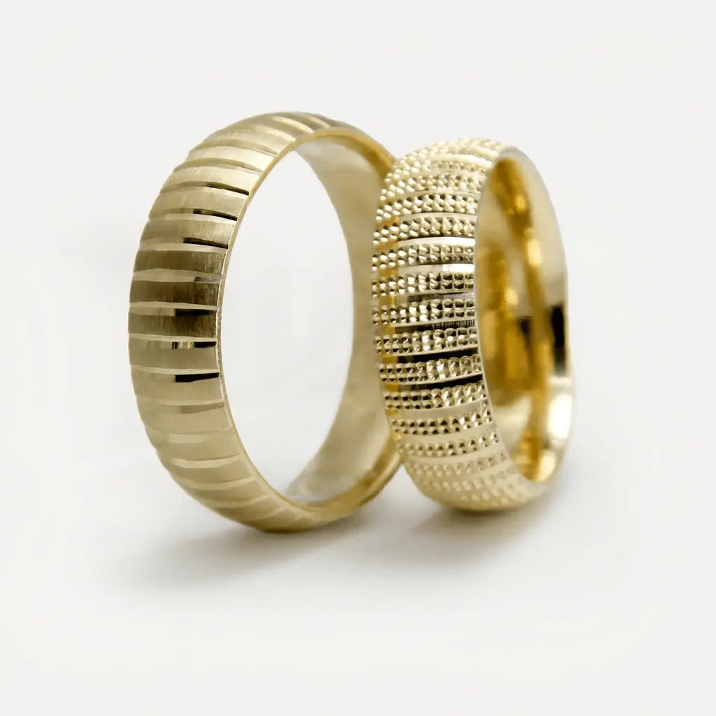 Majestic Ribbed & Micro - Textured 14K Gold Wedding Band — 6mm - Majestic Jewellery