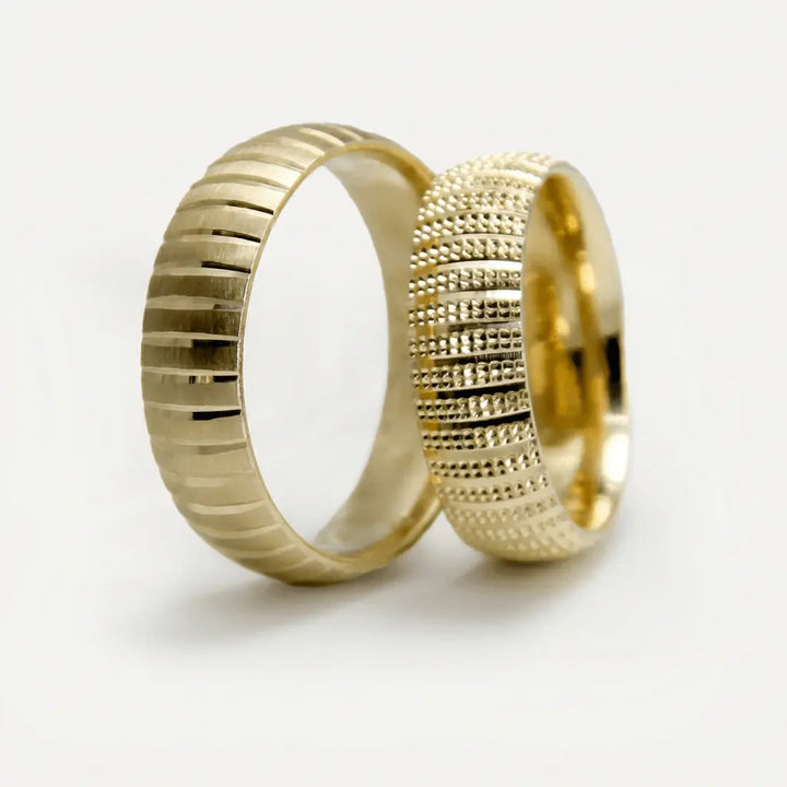 Majestic Ribbed & Micro - Textured 14K Gold Wedding Band — 6mm - Majestic Jewellery