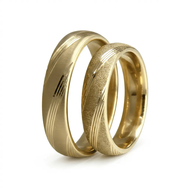 Majestic Satin & Sandblast Contrast 14K Gold Wedding Band — 5mm - Majestic Jewellery