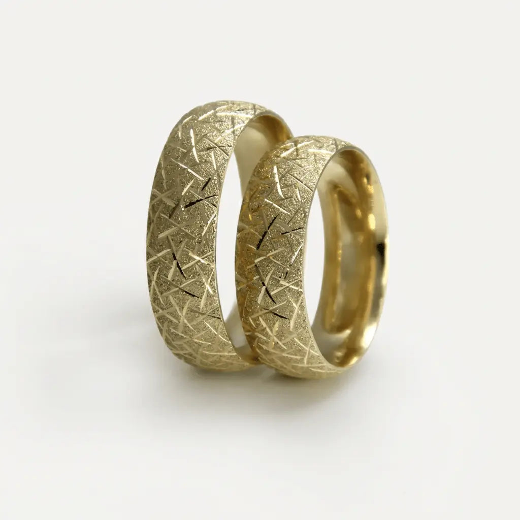 Majestic Cross - Cut Textured 14K Gold Wedding Band — 6mm - Majestic Jewellery
