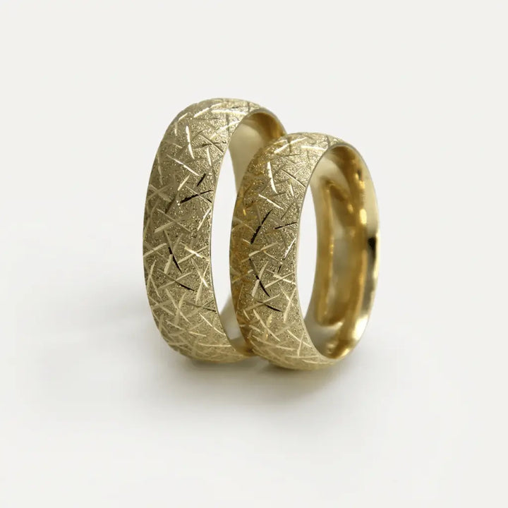 Majestic Cross - Cut Textured 14K Gold Wedding Band — 6mm - Majestic Jewellery