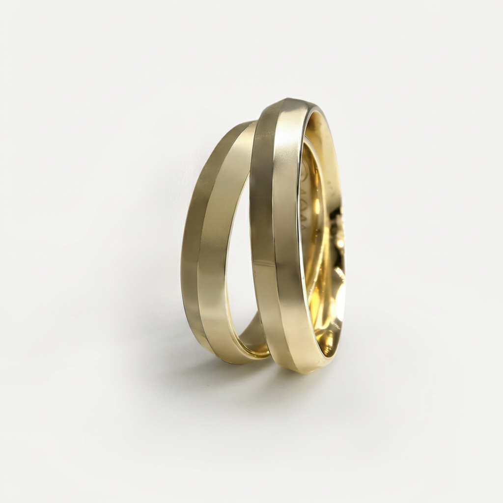 Majestätischer Satin-Ehering aus 14-karätigem Gold mit polierter Mitte – 4 mm