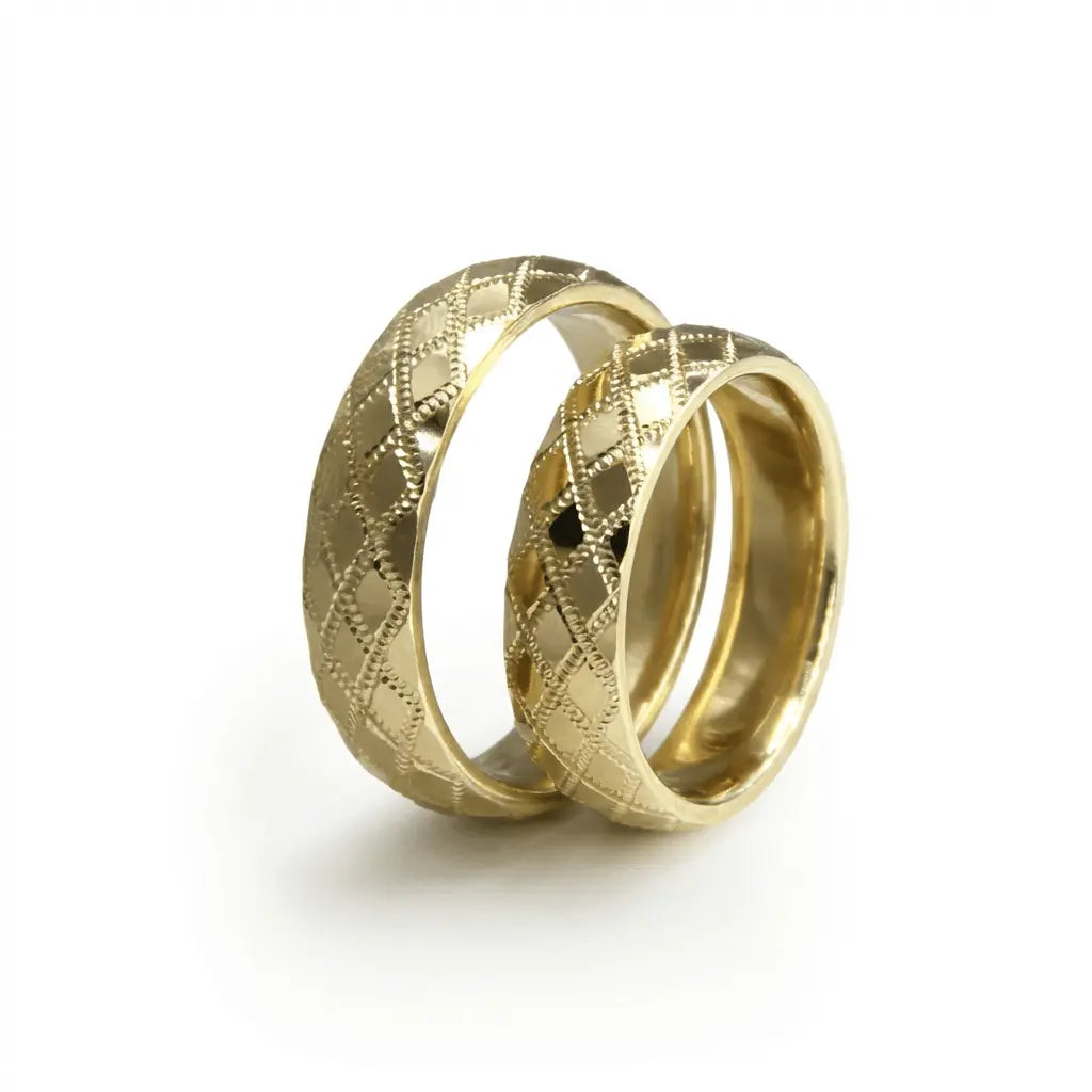 Majestic Diamond Lattice & Micro Texture 14K Gold Wedding Band — 5mm - Majestic Jewellery