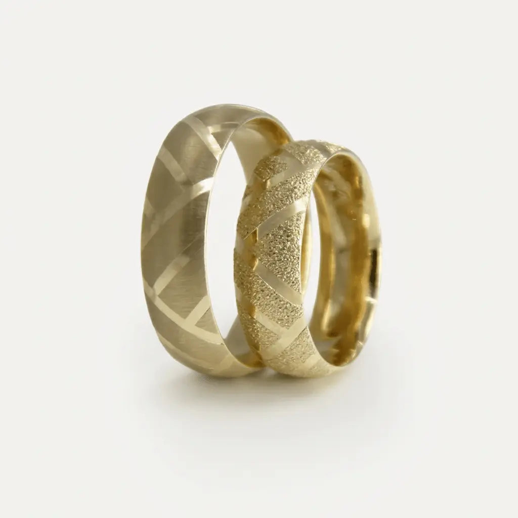 Majestic Geometric V - Cut 14K Gold Wedding Band — 6mm - Majestic Jewellery